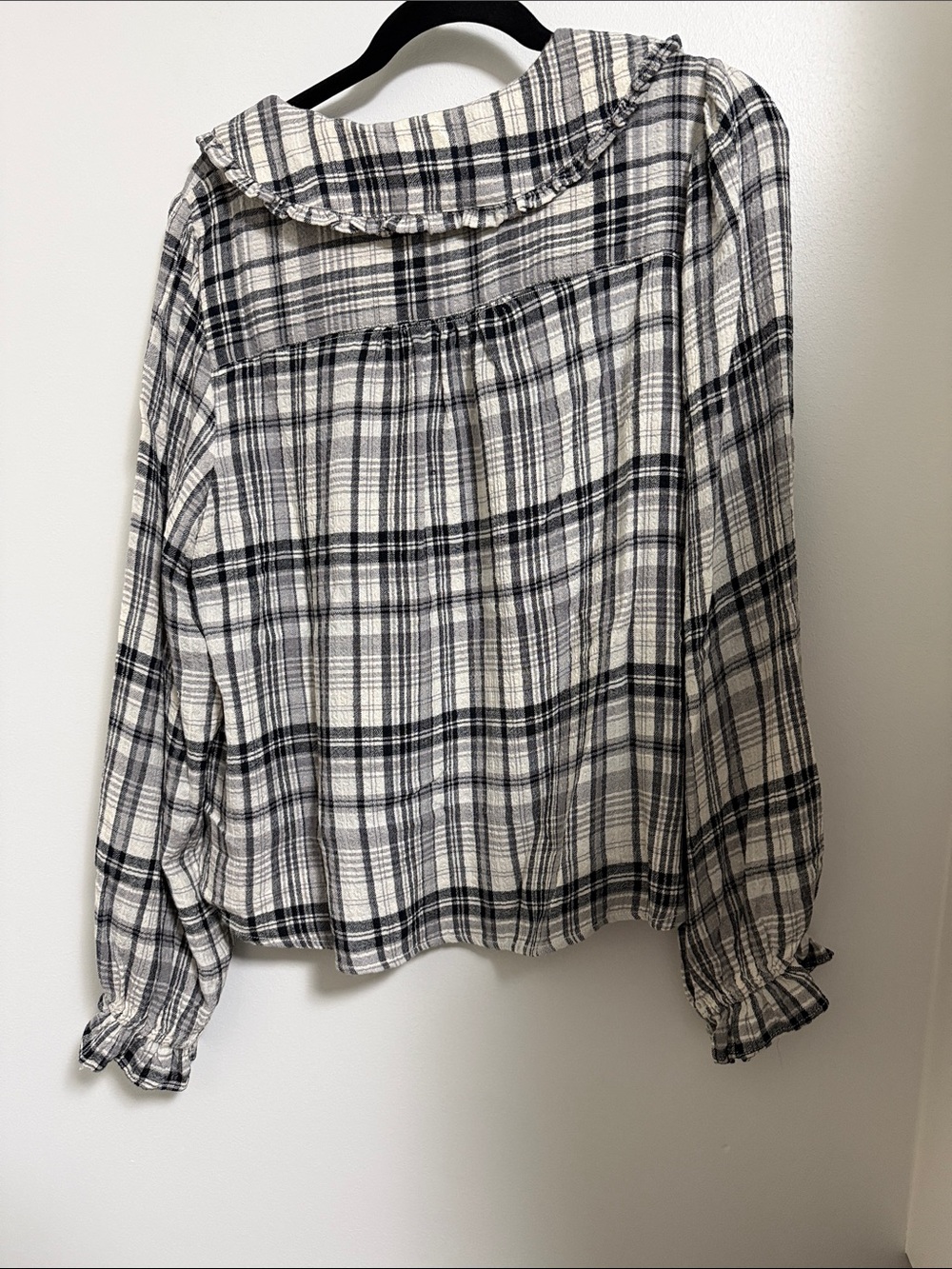 Pilcro Black and White Plaid Ruffle Collar Button-Down Shirt - Picture 4 of 4